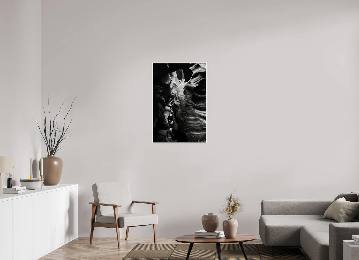 24 x 36″, Floater Frame Maple White Beauty Down Below