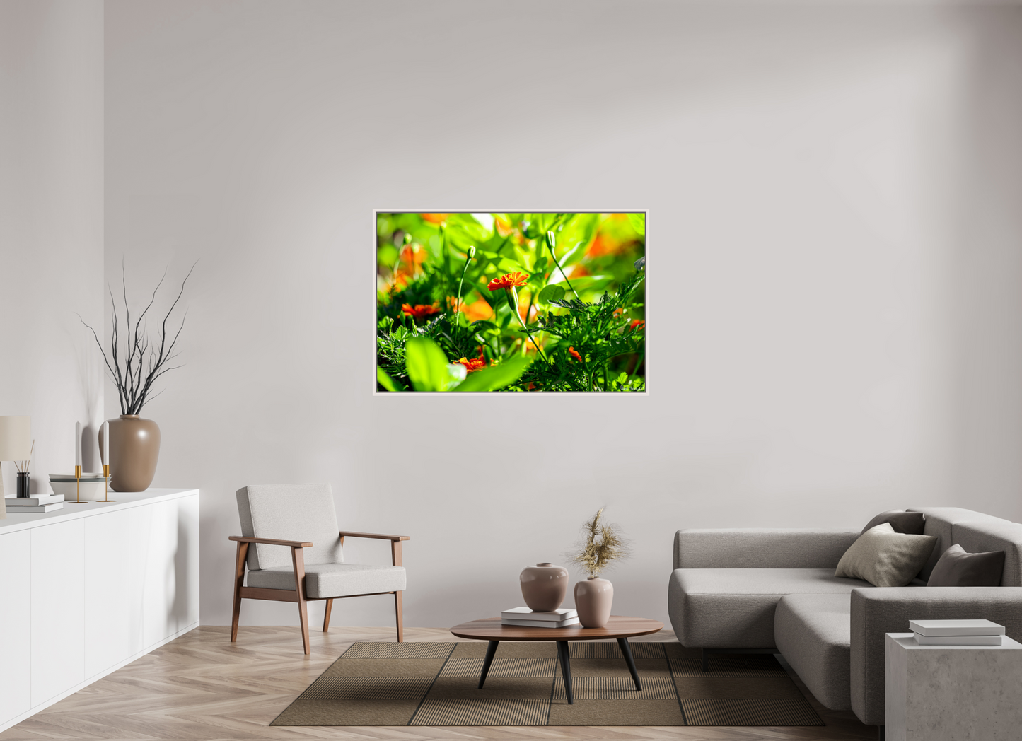 54 x 36″, Floater Frame Maple White Prominence