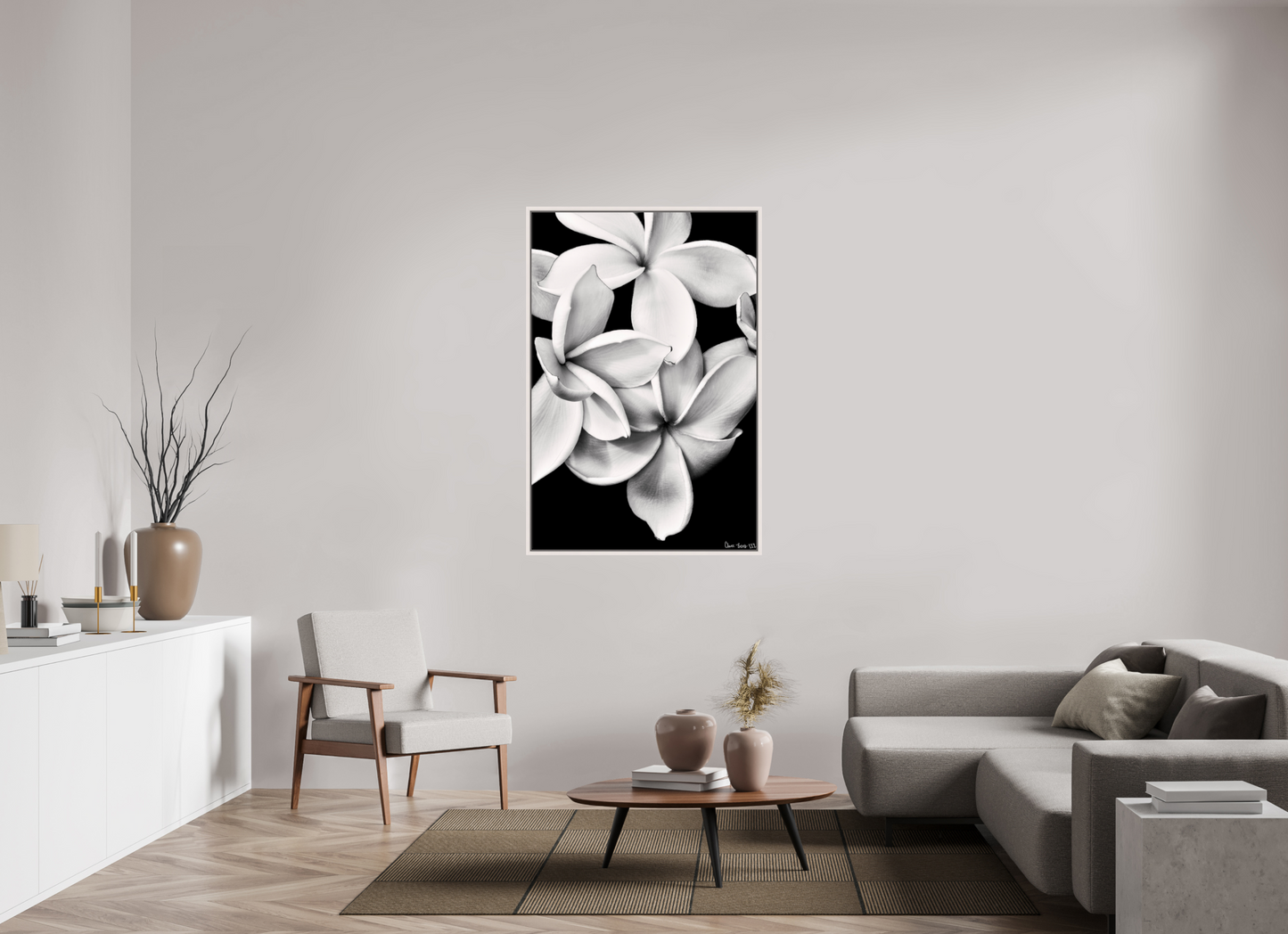 36 x 54″, Floater Frame Maple White Floral Abyss