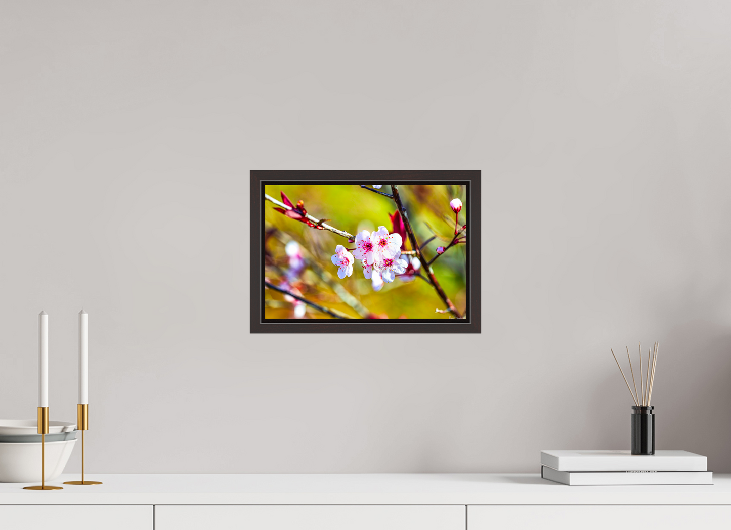 12 x 8″, Floater Frame Alder Brown Cherry Blossom
