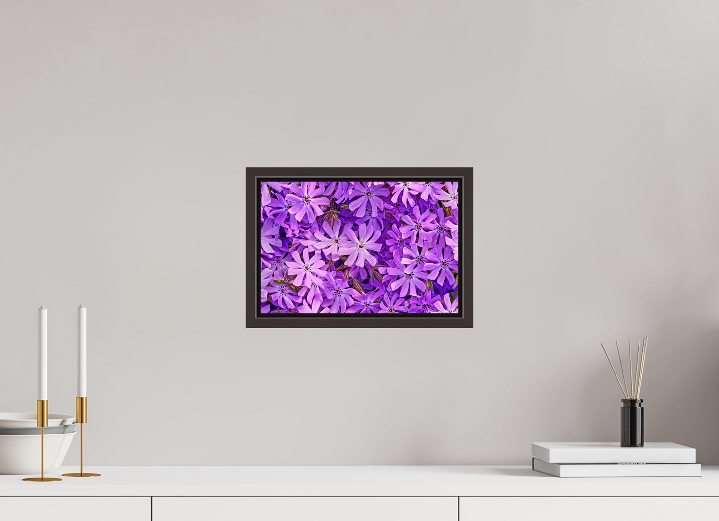 12 x 8″, Floater Frame Alder Brown Lavender Moss Phlox