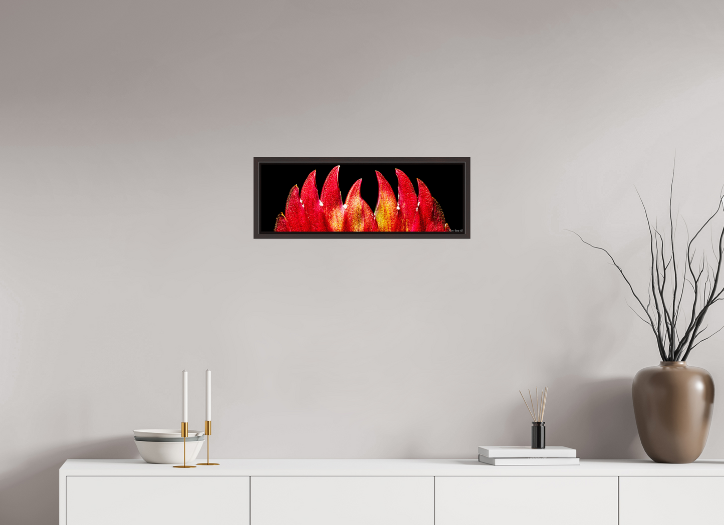 24 x 8″, Floater Frame Alder Brown Flaming Sword