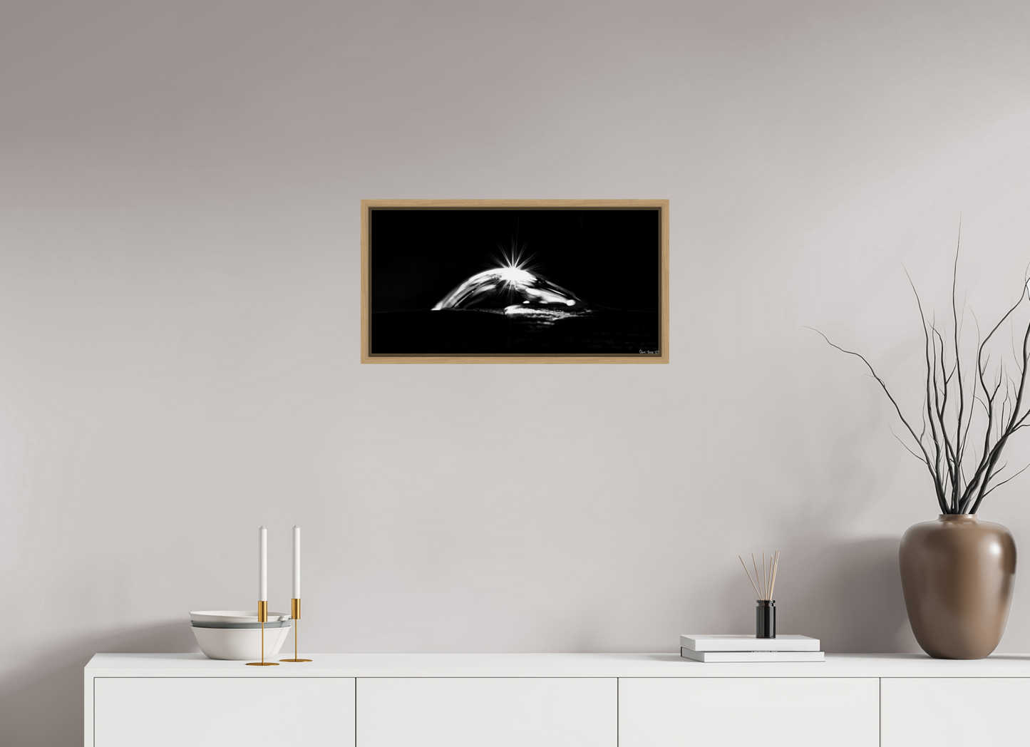 24 x 12″, Floater Frame Natural Oak Starry Mountain