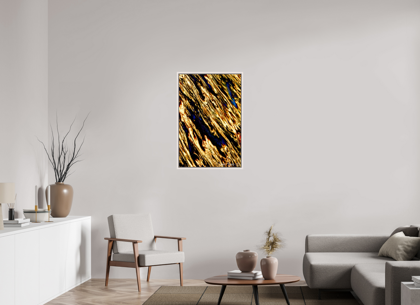 24 x 36″, Floater Frame Maple White Gilded Permeation