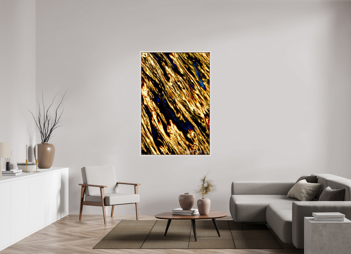 40 x 60″, Floater Frame Maple White Gilded Permeation