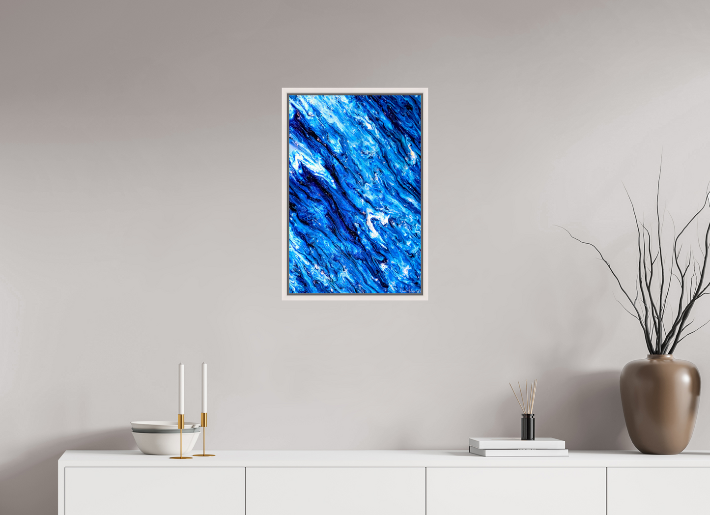 16 x 24″, Floater Frame Maple White Tilted Waves