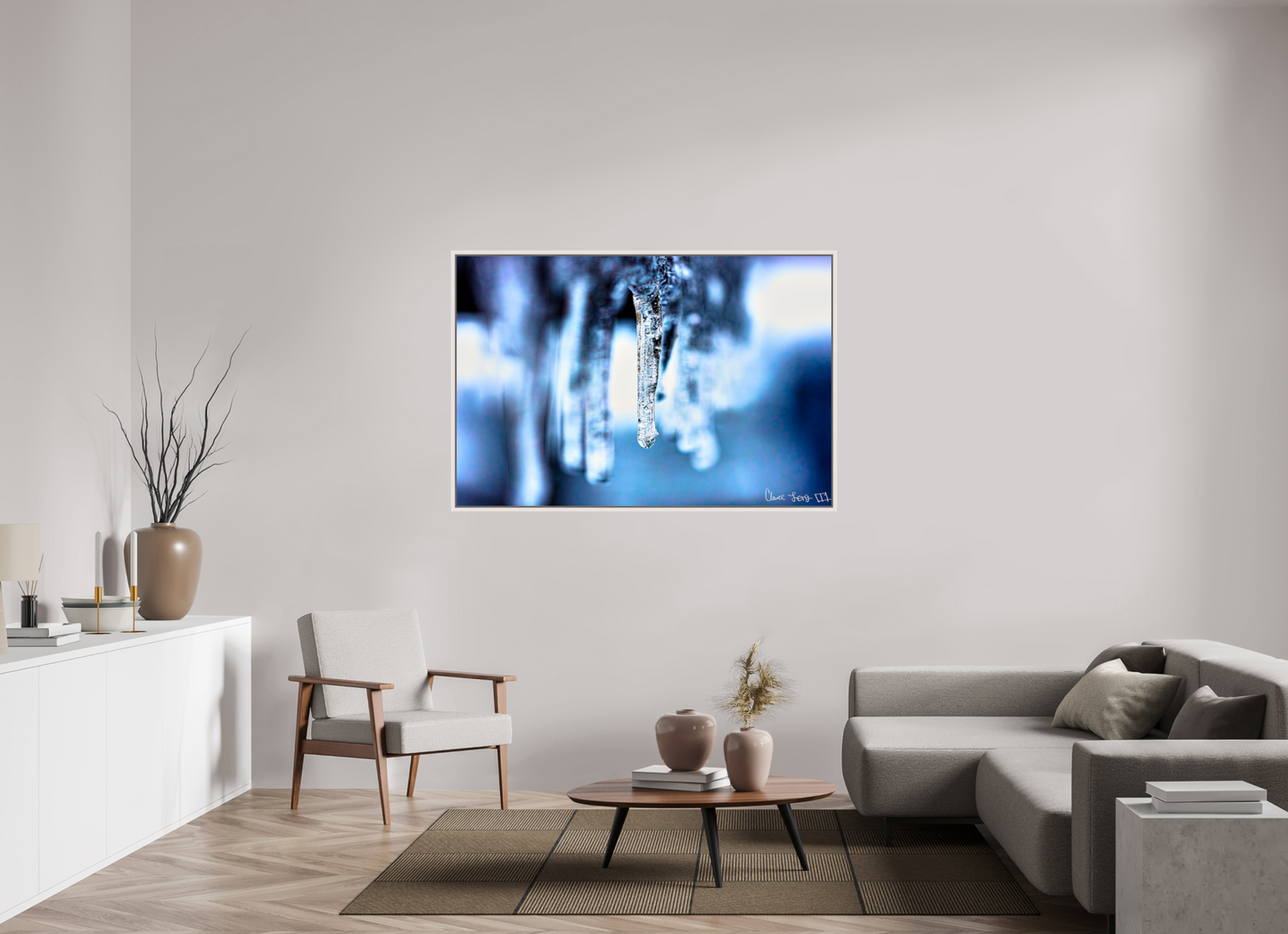 60 x 40″, Floater Frame Maple White Sickle of Boreas