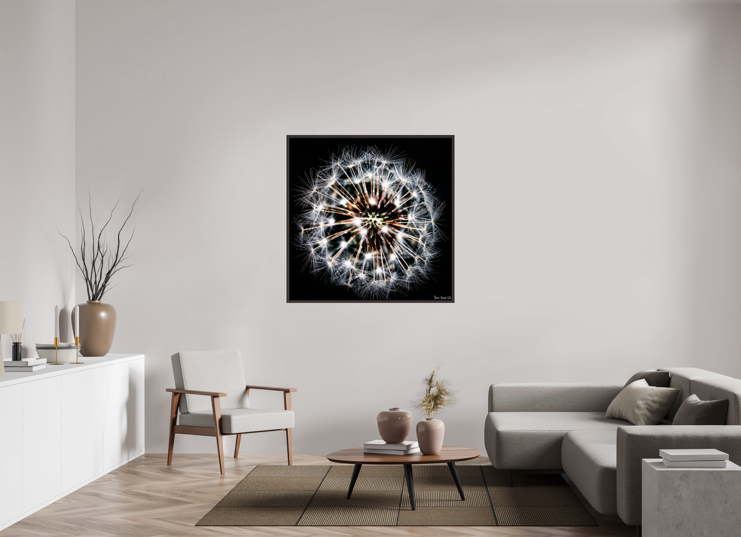 45 x 45″, Floater Frame Alder Brown Starburst