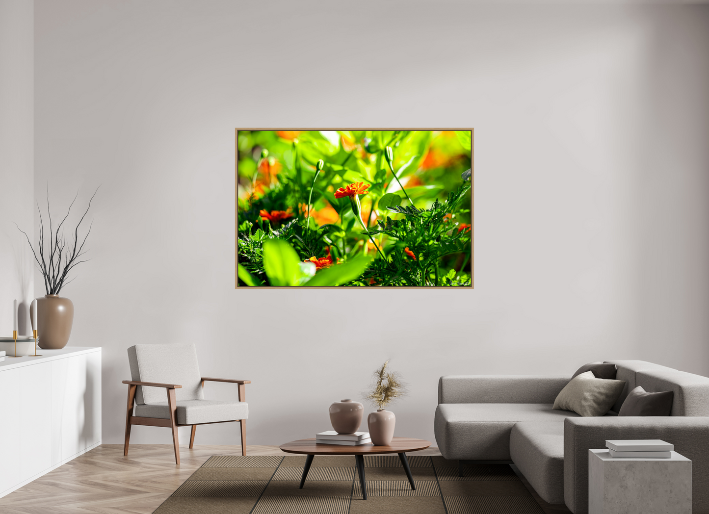 66 x 44″, Floater Frame Natural Oak Prominence