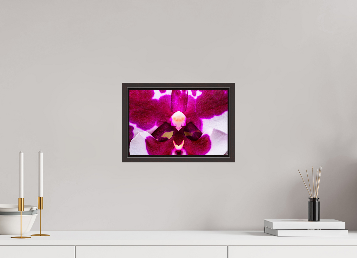 12 x 8″, Floater Frame Alder Brown Droid Orchid