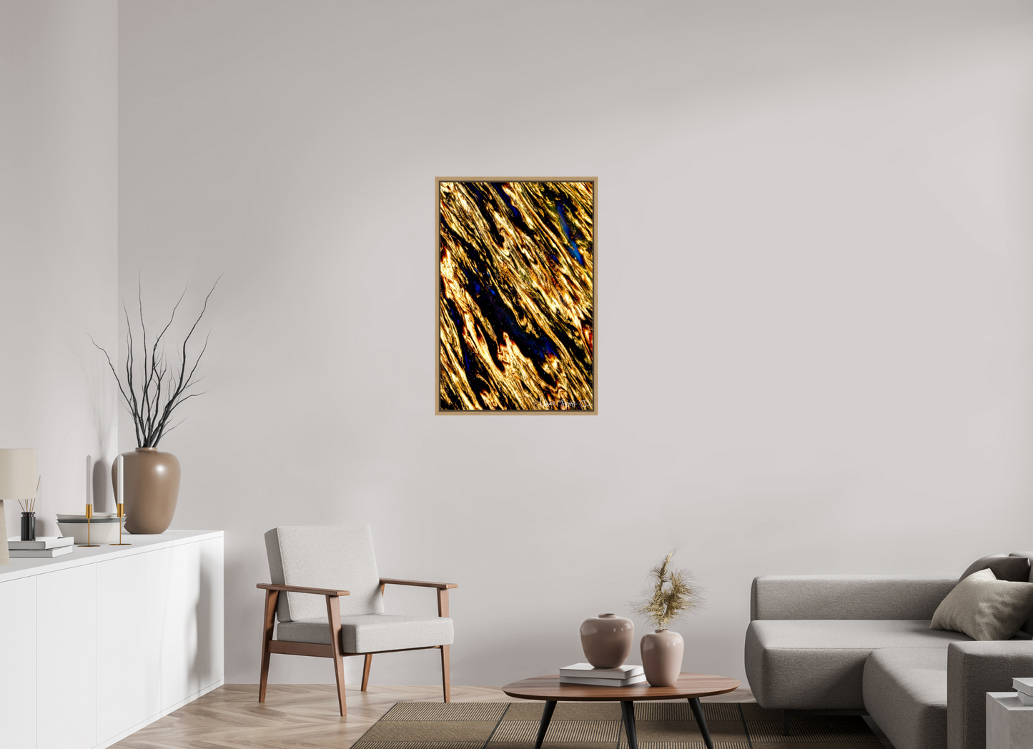 24 x 36″, Floater Frame Natural Oak Gilded Permeation