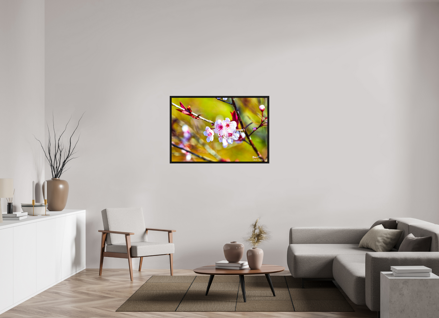 45 x 30″, Floater Frame Black Oak Cherry Blossom