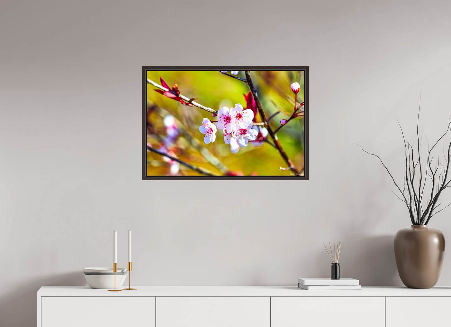 30 x 20″, Floater Frame Alder Brown Cherry Blossom