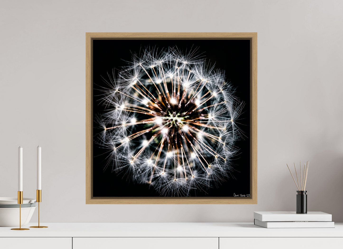 20 x 20″, Floater Frame Natural Oak Starburst