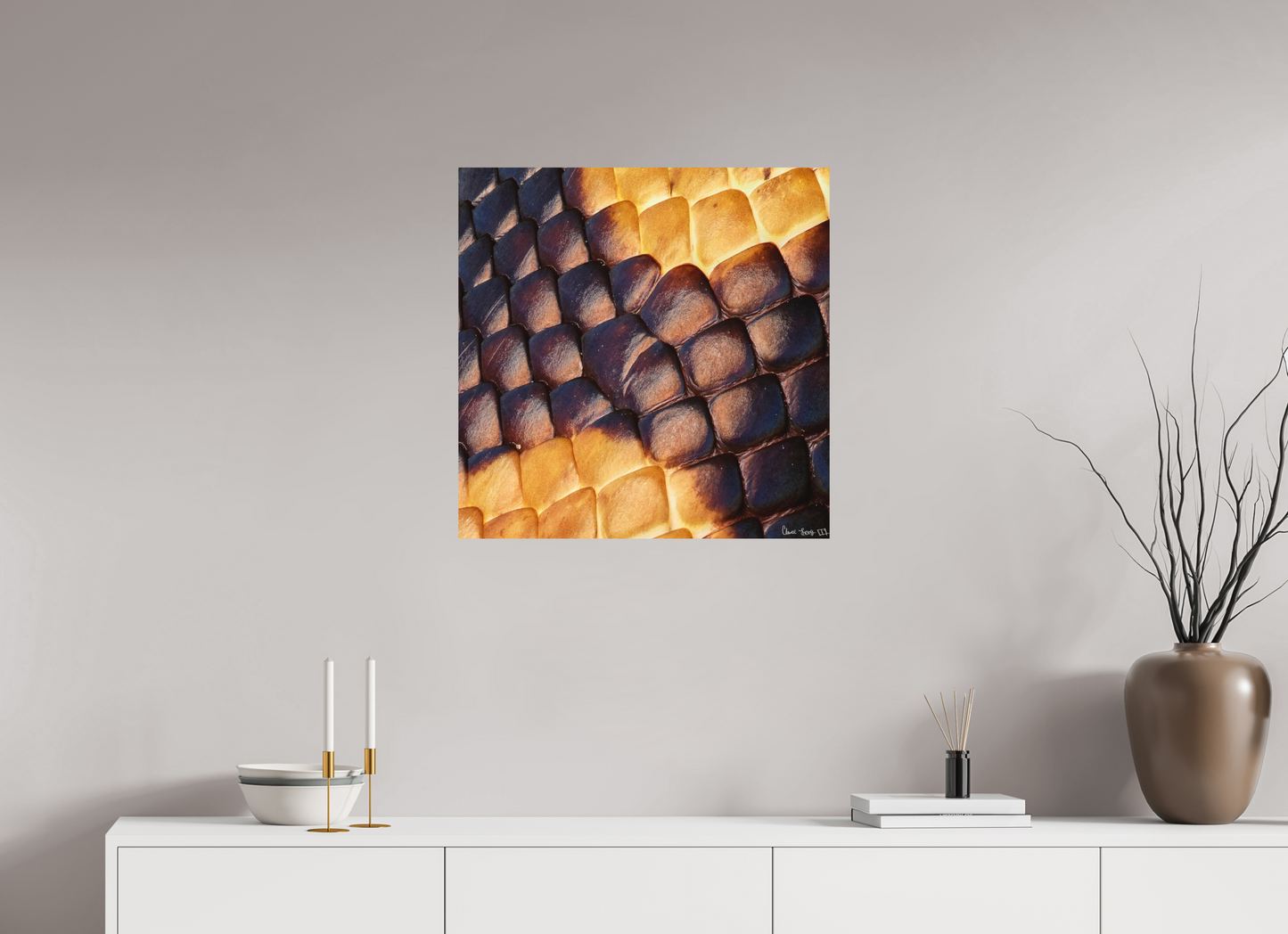 25 x 25″, Matte Metal Python’s Glow