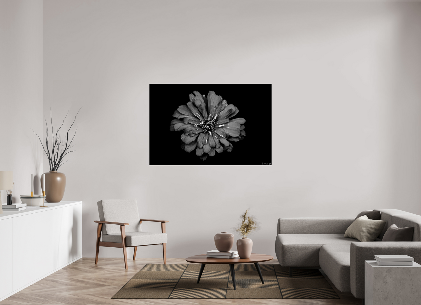 60 x 40″, Glossy Metal Carbon Zinnia