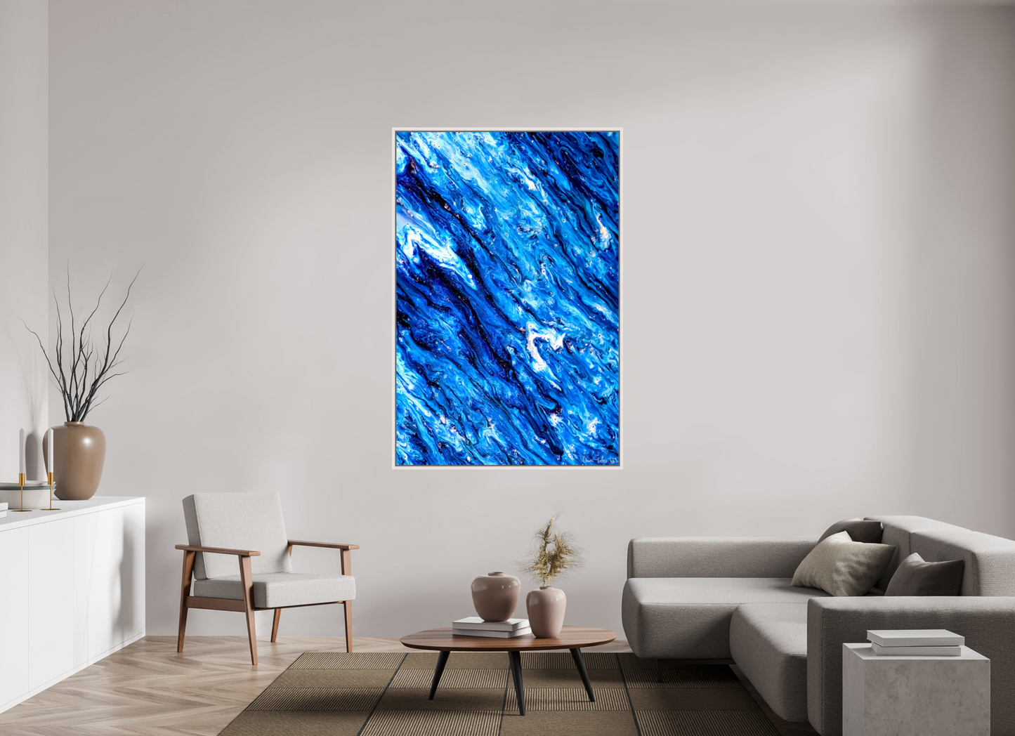 44 x 66″, Floater Frame Maple White Tilted Waves