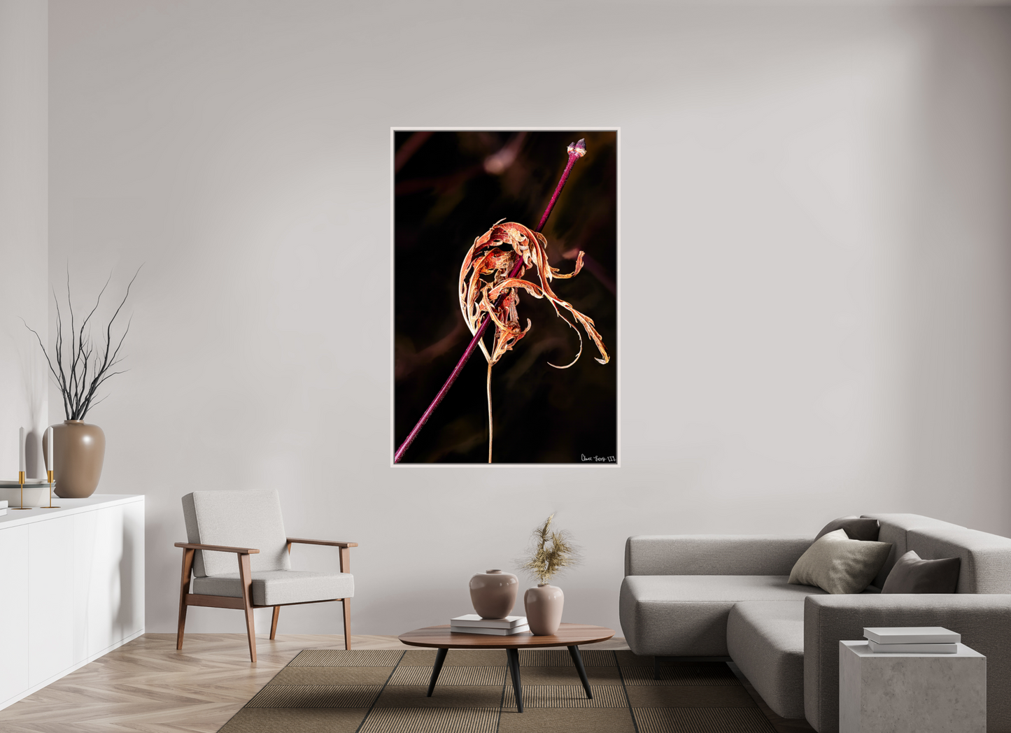 44 x 66″, Floater Frame Maple White Impaled