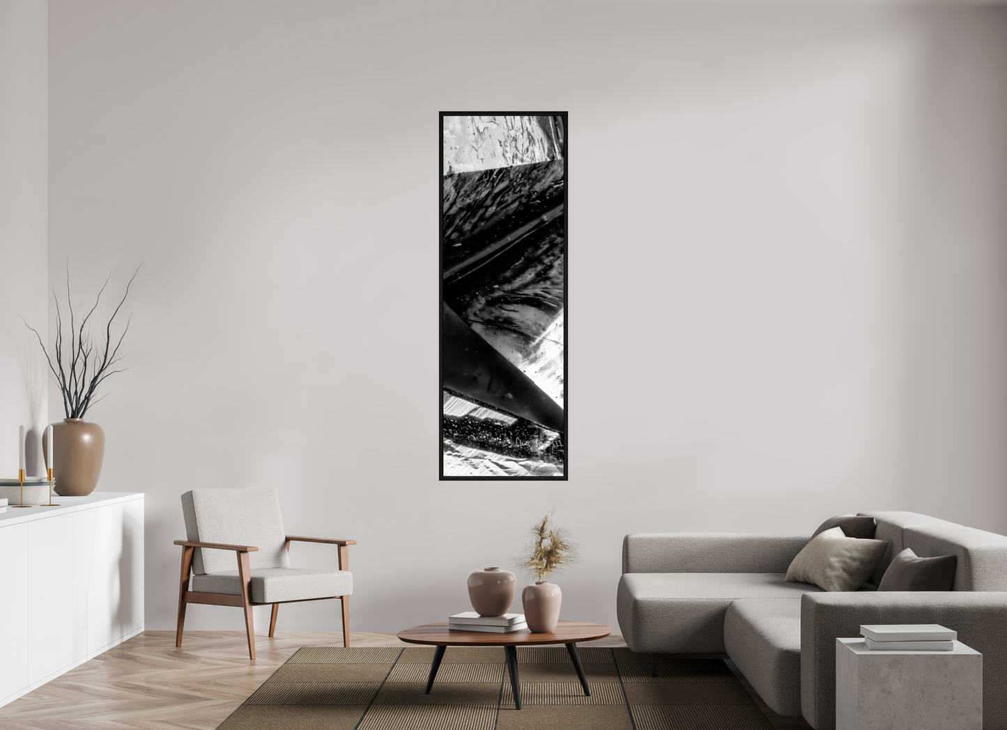 24 x 72″, Floater Frame Black Oak Plentiful Polygons