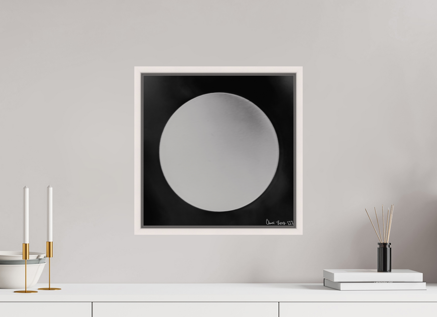 15 x 15″, Floater Frame Maple White Lycan’s Moon