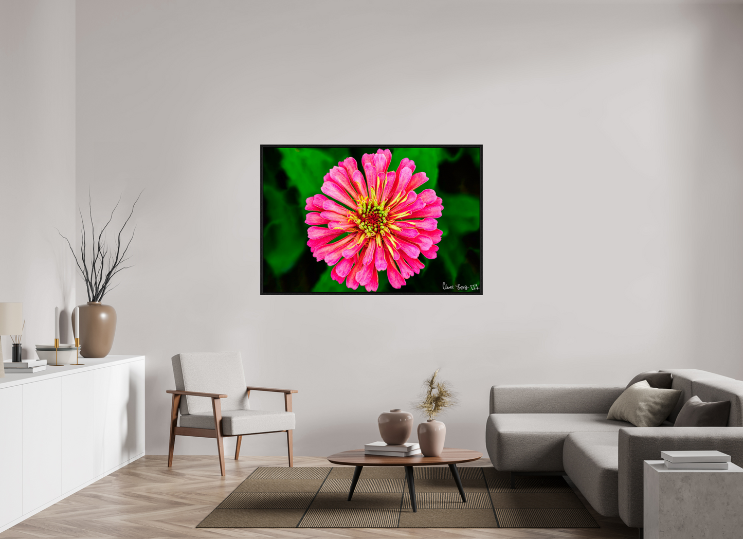 60 x 40″, Floater Frame Black Oak Peach Summer