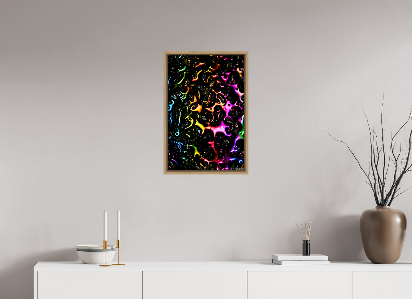 16 x 24″, Floater Frame Natural Oak Petroleum Rainbow