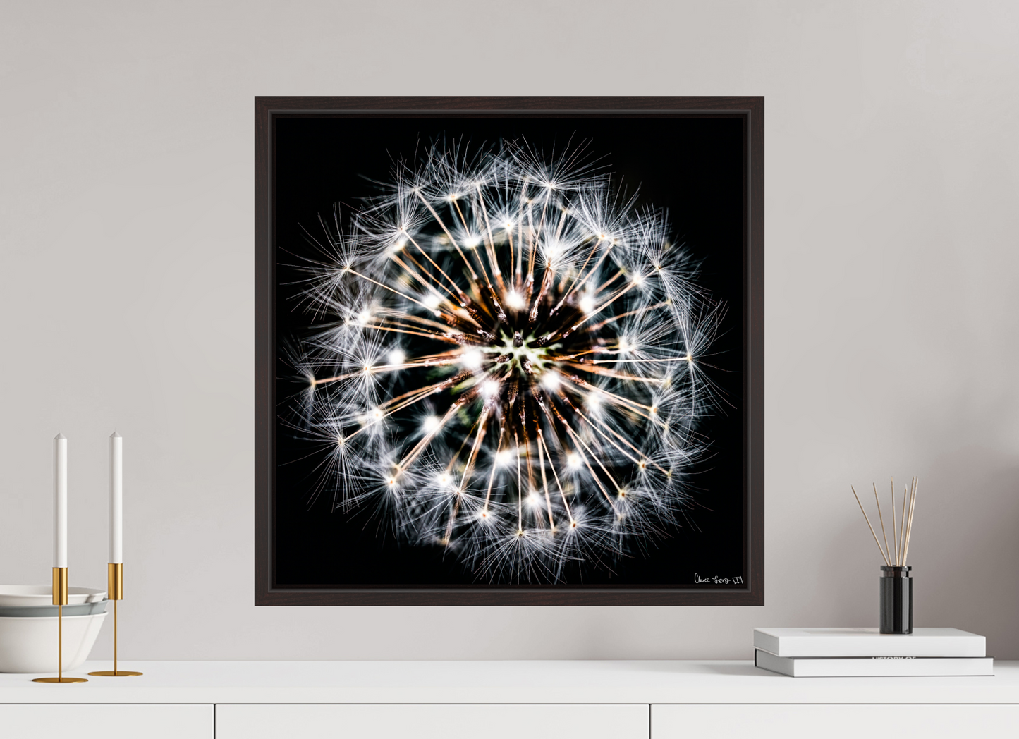 20 x 20″, Floater Frame Alder Brown Starburst