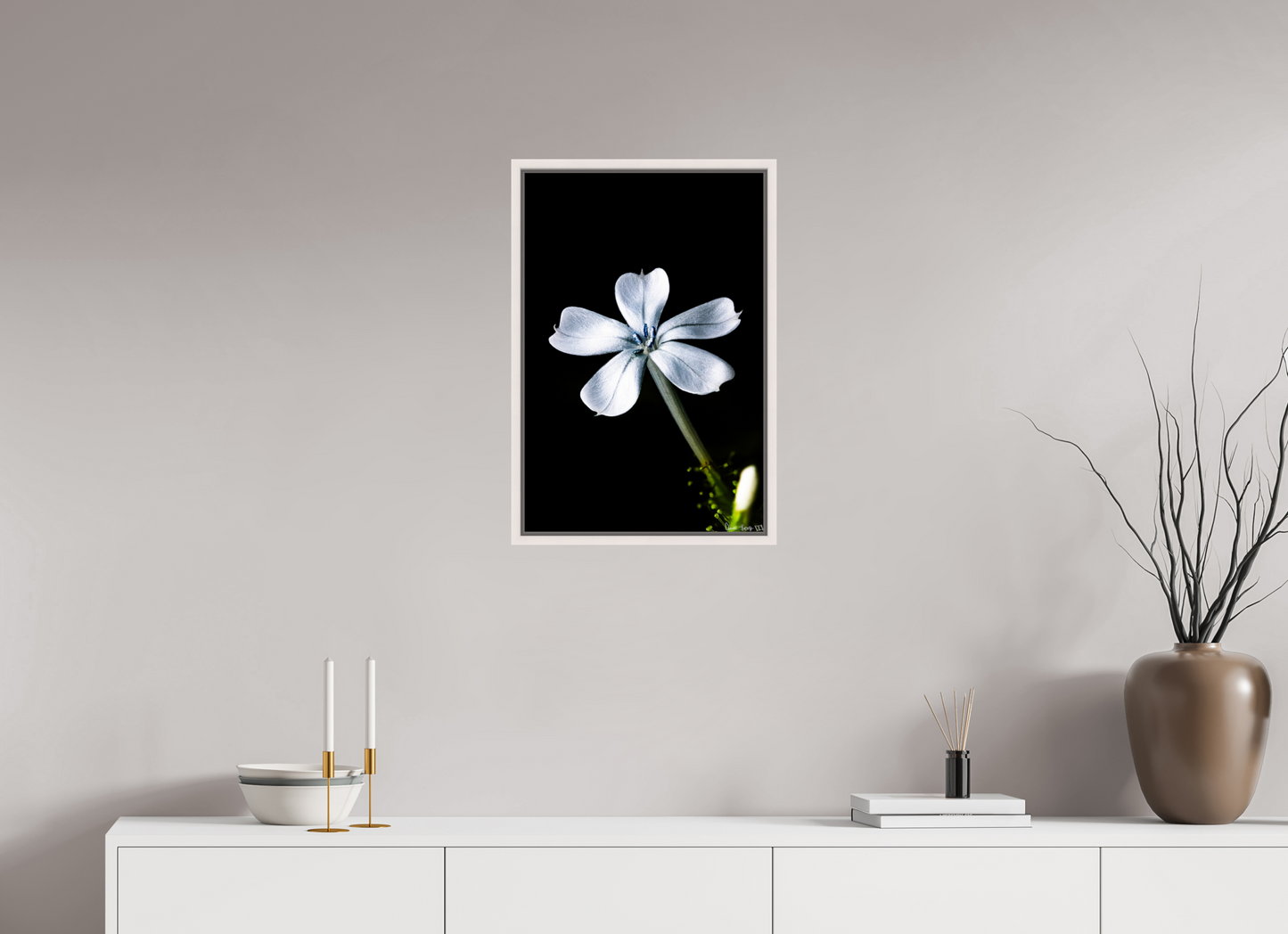 16 x 24″, Floater Frame Maple White Silver Petals