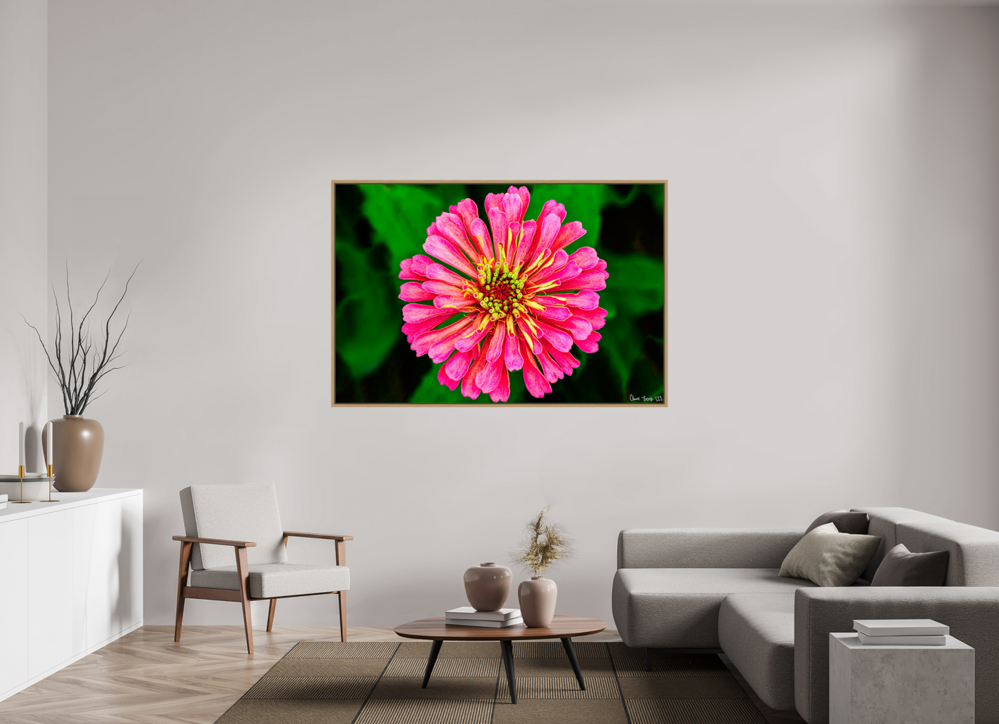 66 x 44″, Floater Frame Natural Oak Peach Summer