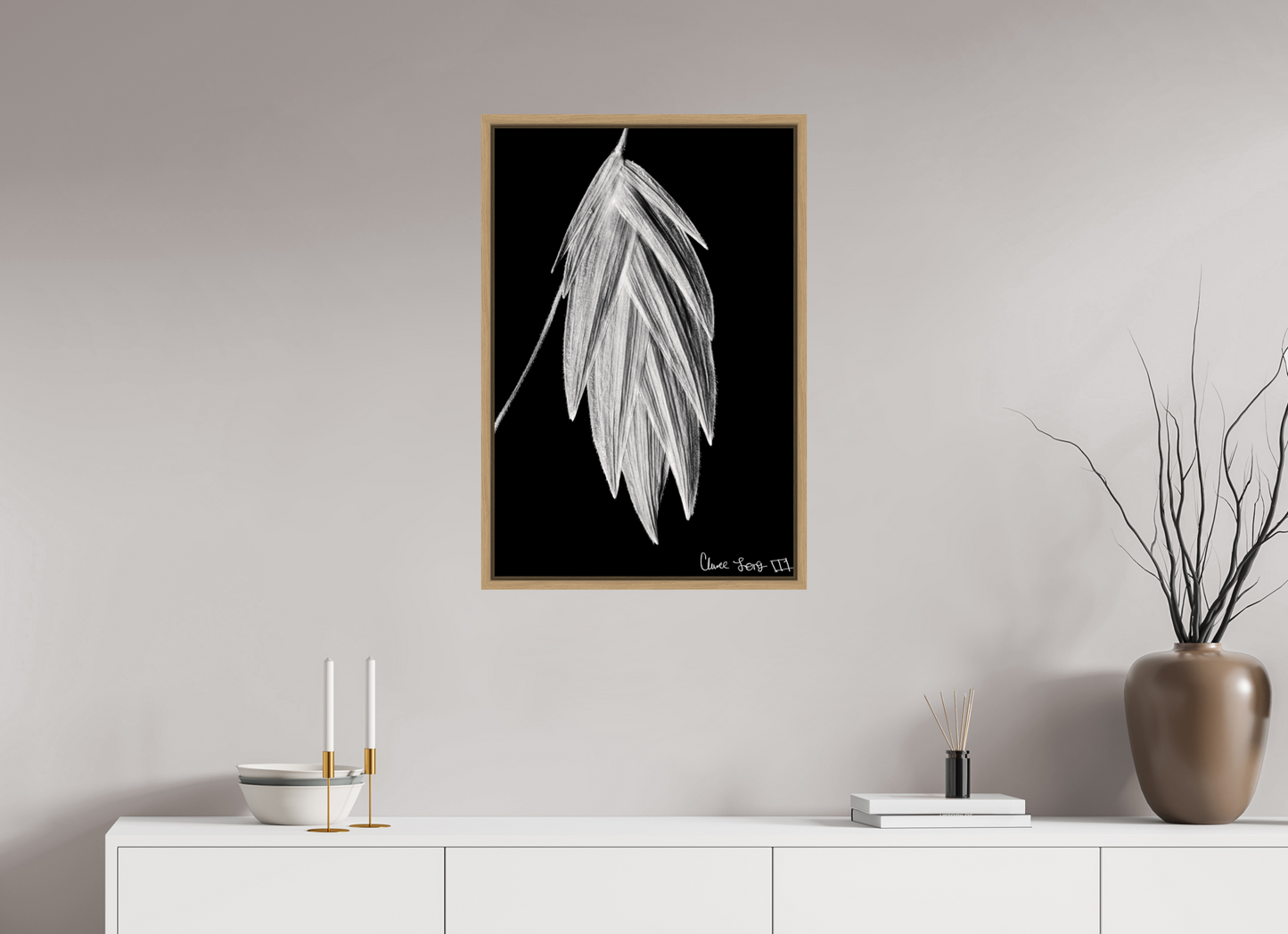 20 x 30″, Floater Frame Natural Oak Tenebrous Sea Oat