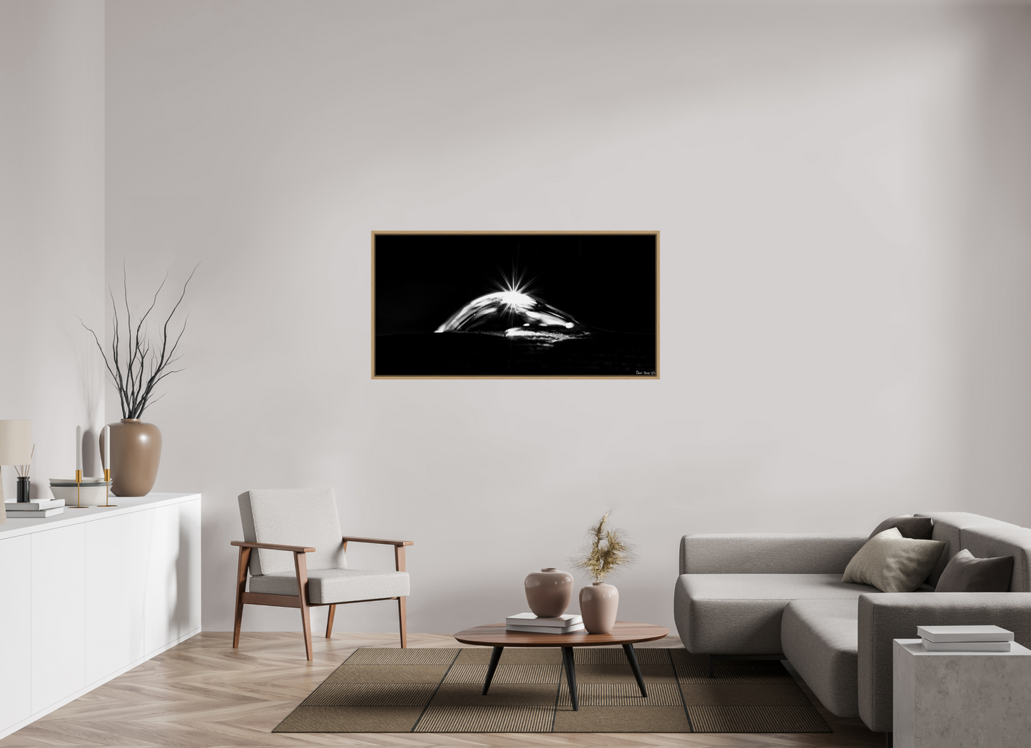 56 x 28″, Floater Frame Natural Oak Starry Mountain
