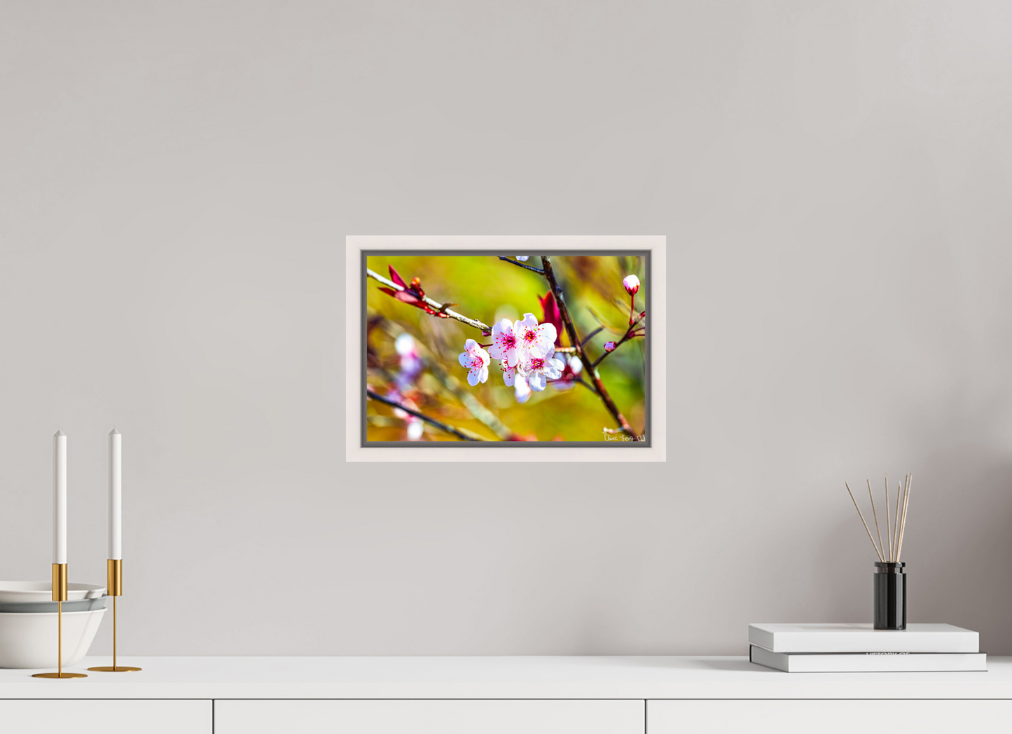 12 x 8″, Floater Frame Maple White Cherry Blossom