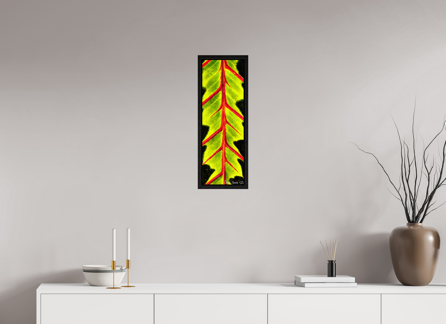 8 x 24″, Floater Frame Black Oak Highlighted Maranta