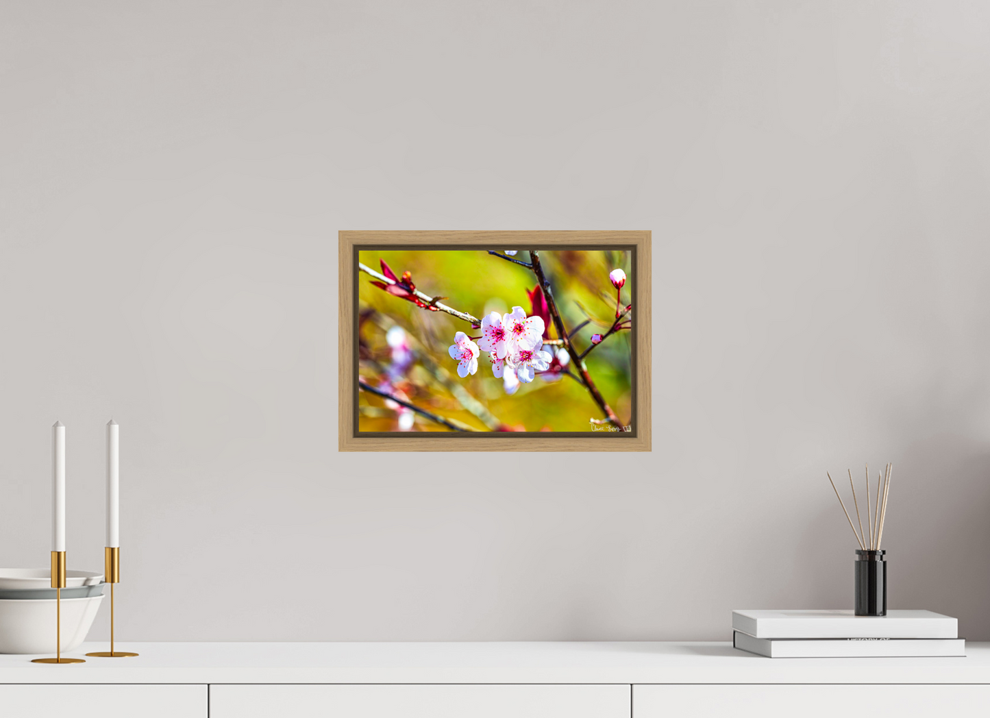 12 x 8″, Floater Frame Natural Oak Cherry Blossom