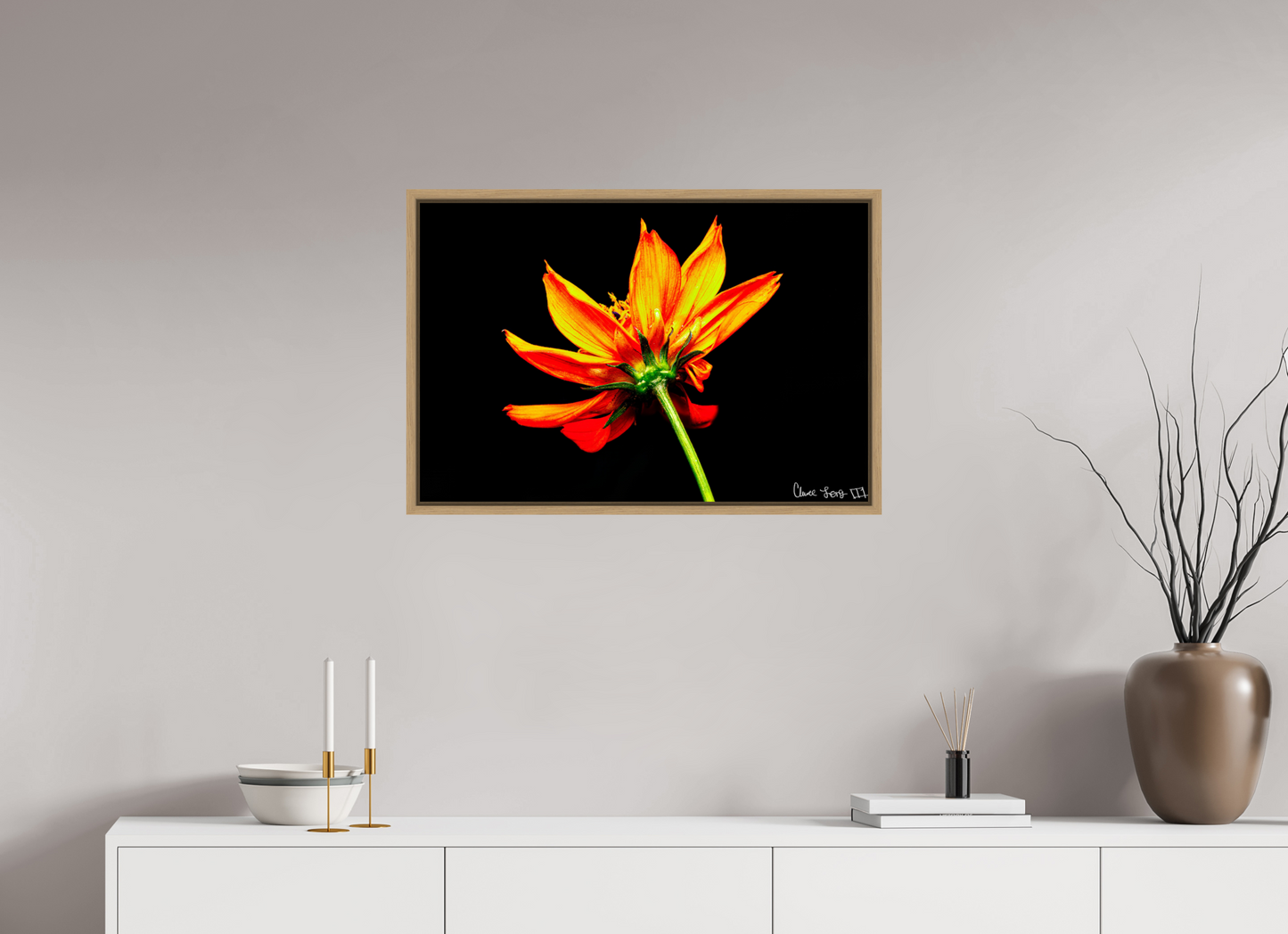 30 x 20″, Floater Frame Natural Oak Soaring Phoenix