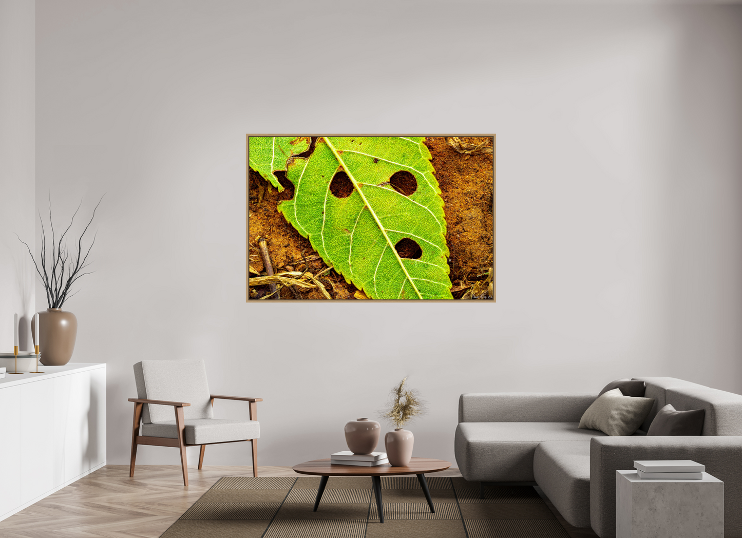 66 x 44″, Floater Frame Natural Oak Flabbergasted