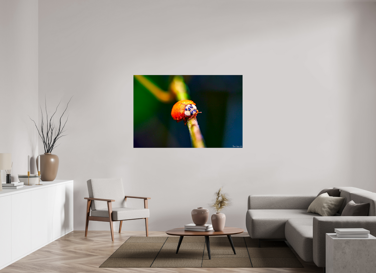 60 x 40″, Glossy Metal Dew-Kissed Ladybug