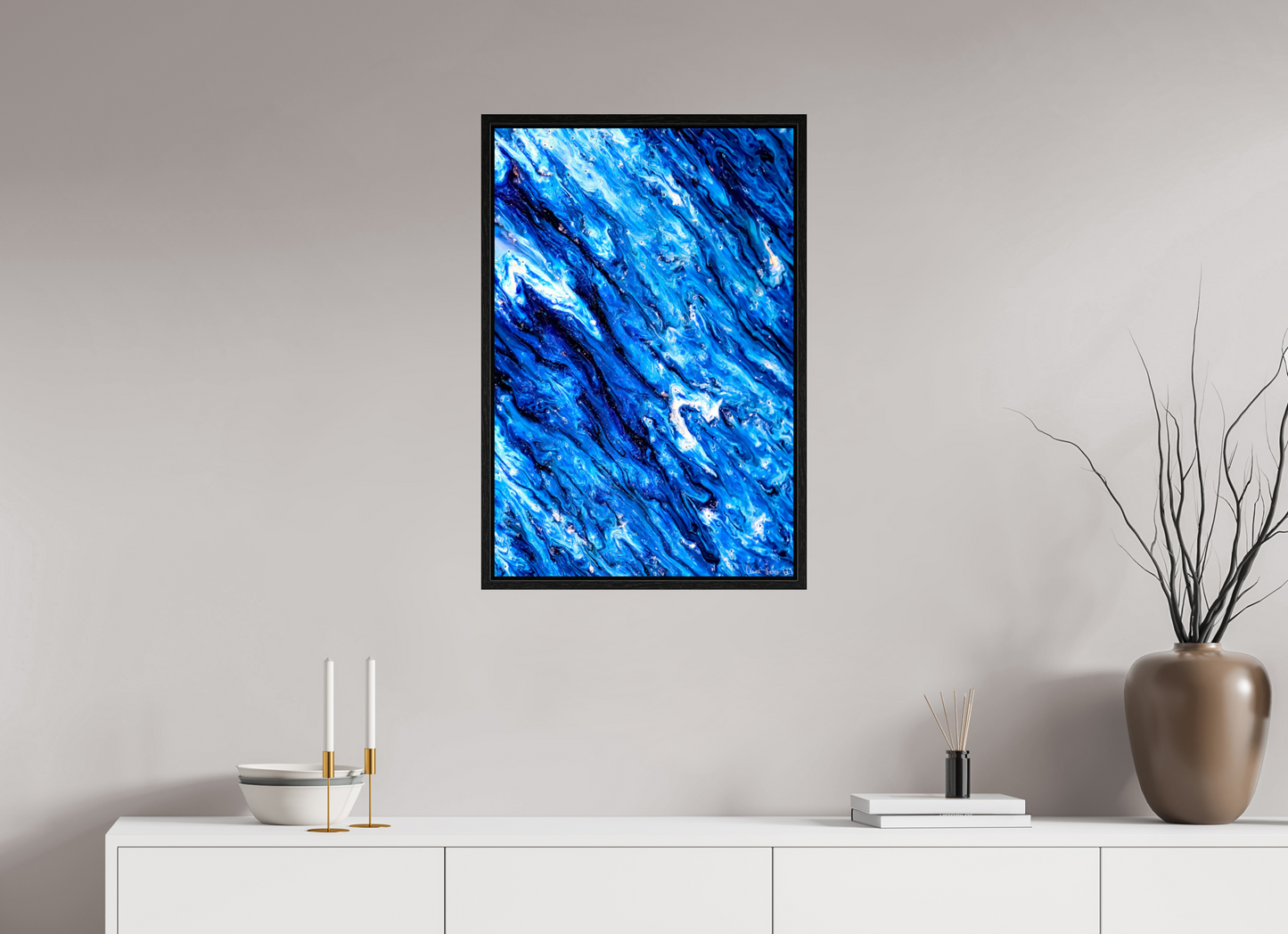 20 x 30″, Floater Frame Black Oak Tilted Waves