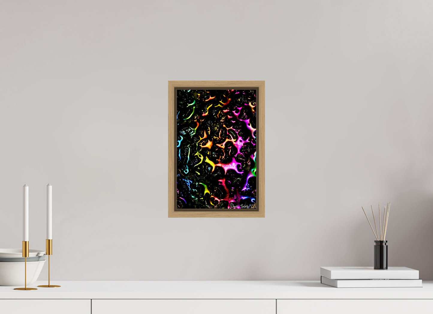 8 x 12″, Floater Frame Natural Oak Petroleum Rainbow