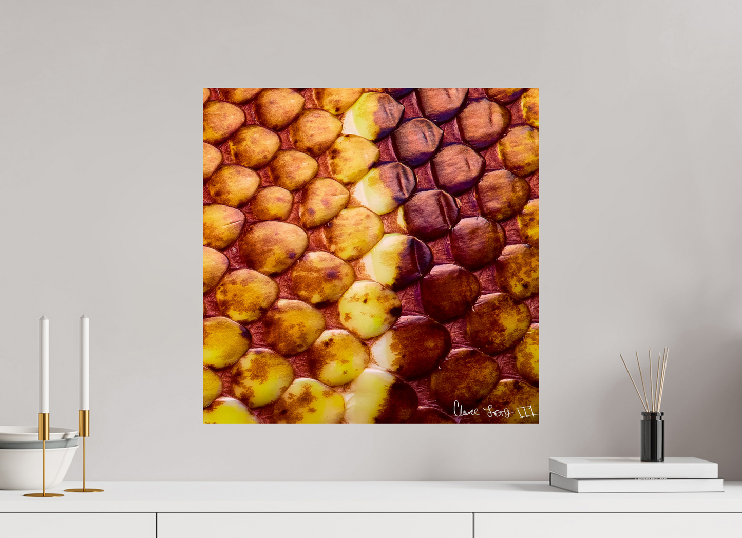 20 x 20″, Glossy Metal Reptilian Divide