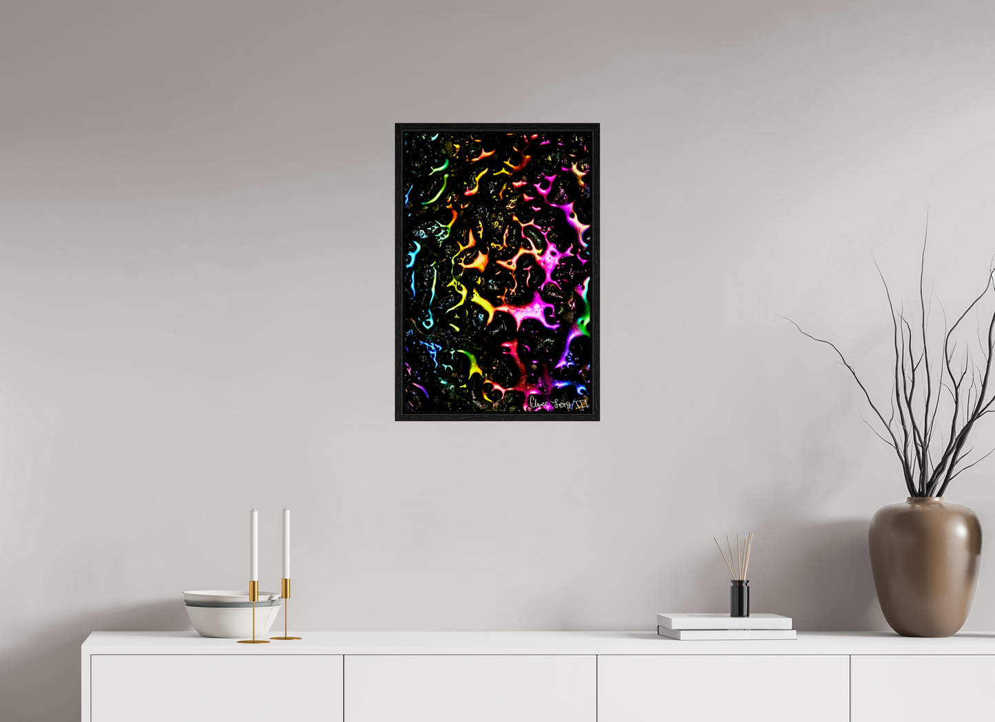 16 x 24″, Floater Frame Black Oak Petroleum Rainbow