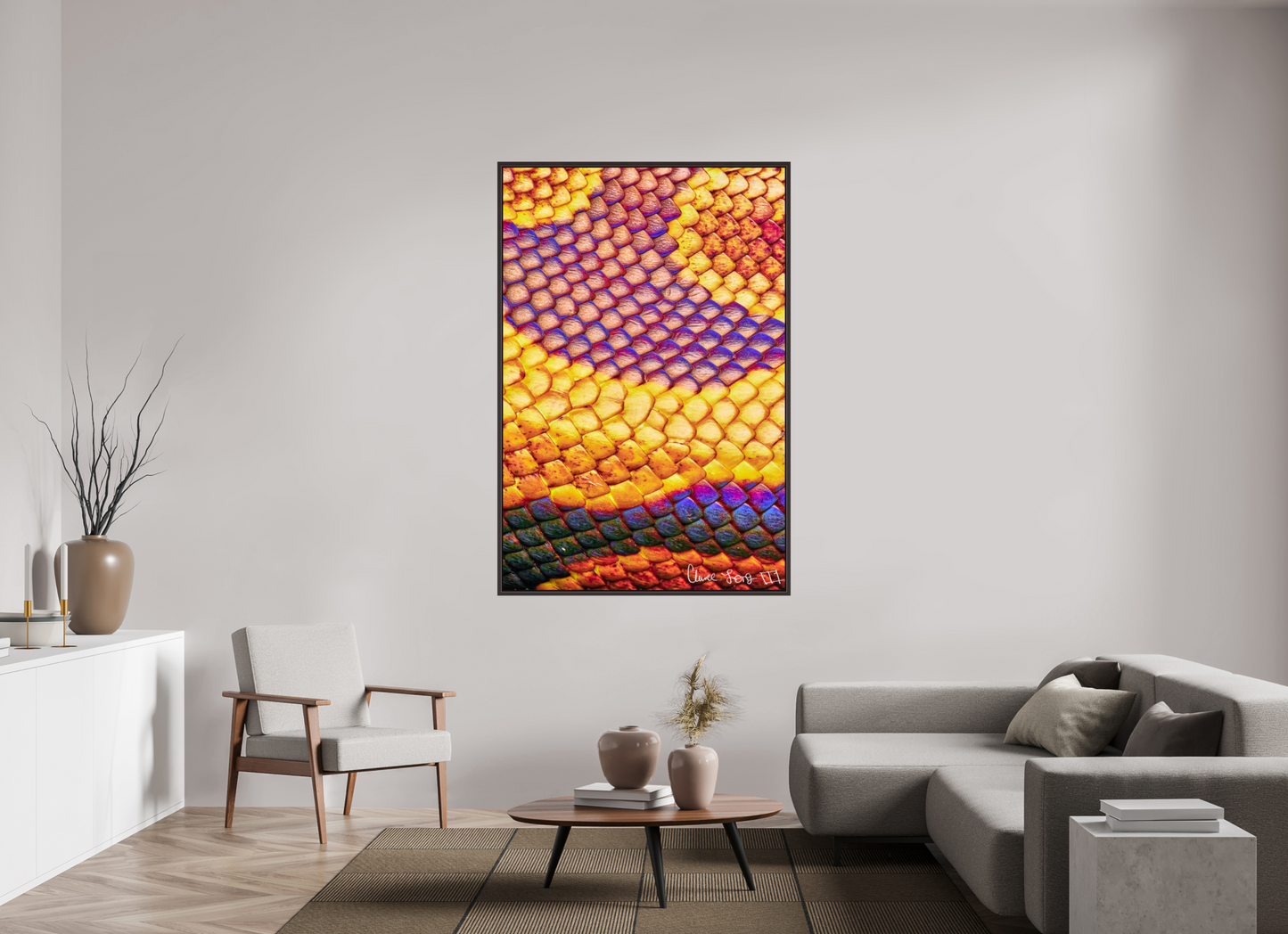 44 x 66″, Floater Frame Alder Brown Python’s Iridescence