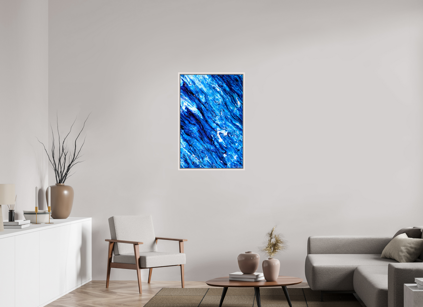 24 x 36″, Floater Frame Maple White Tilted Waves