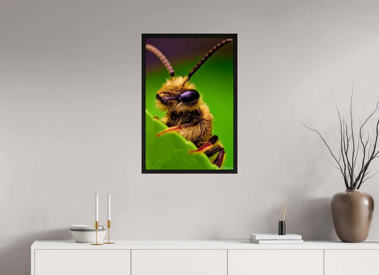 20 x 30″, Floater Frame Black Oak The Cutest Bee