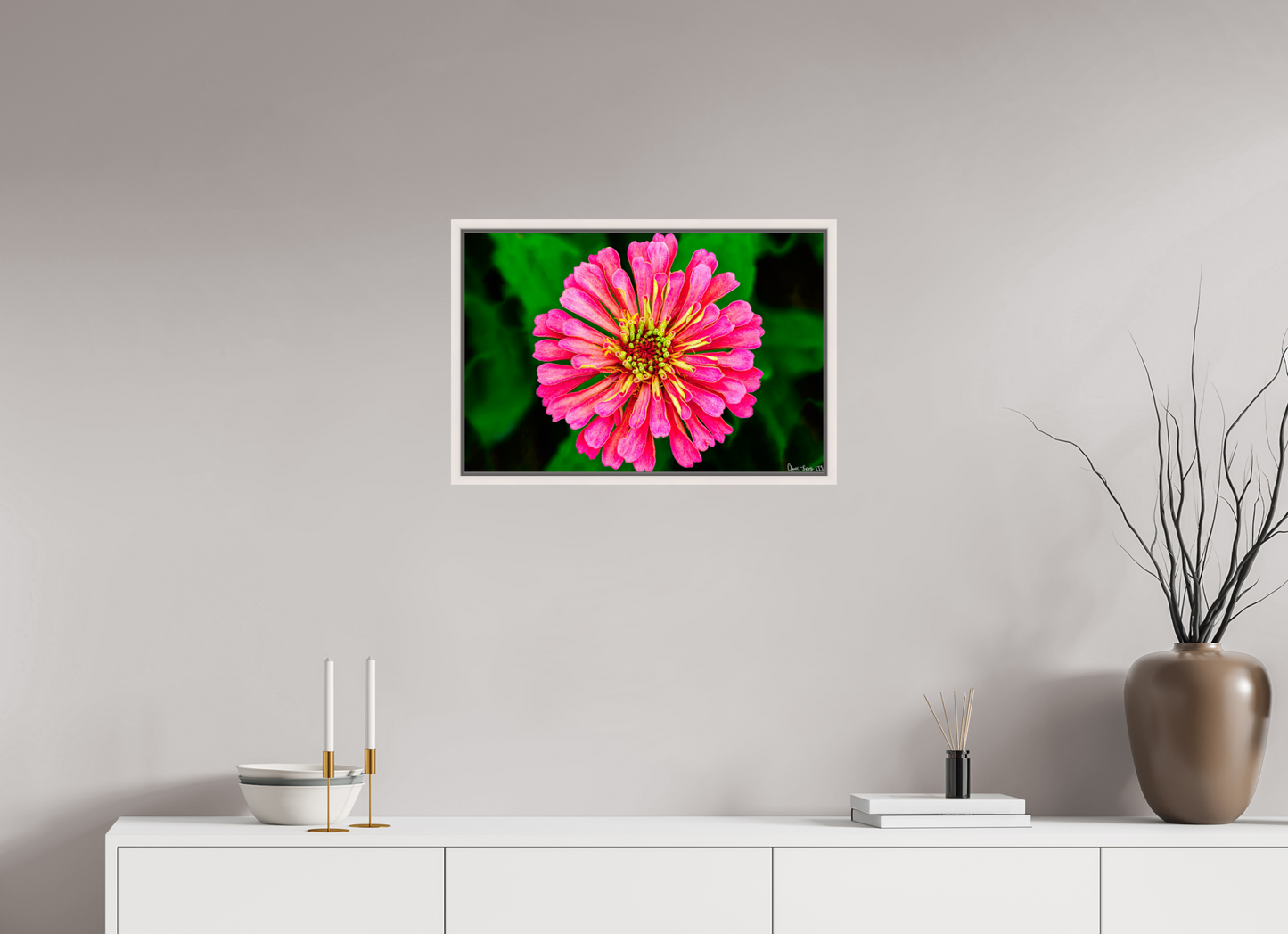 24 x 16″, Floater Frame Maple White Peach Summer
