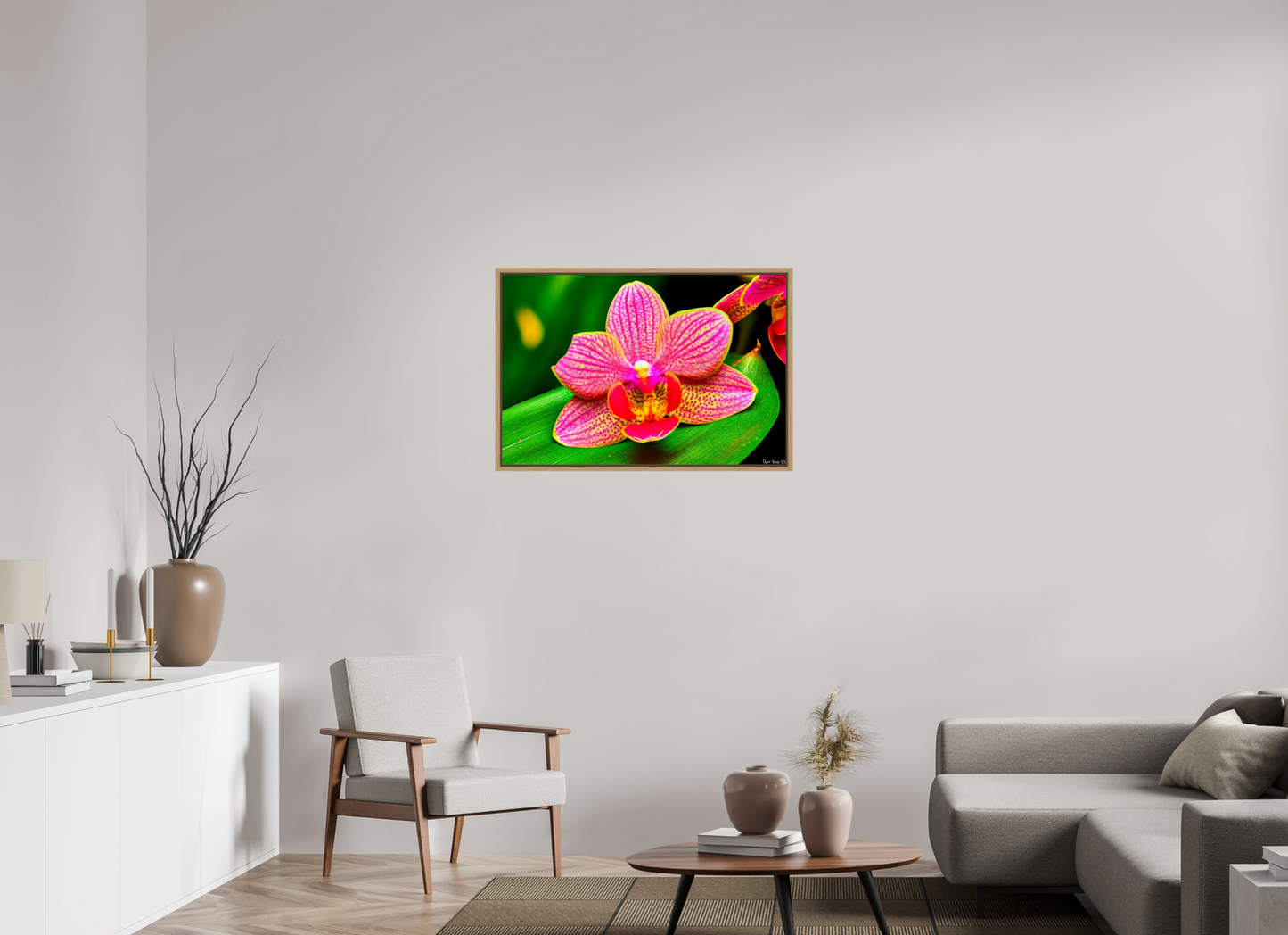 36 x 24″, Floater Frame Natural Oak Vigorous Orchid