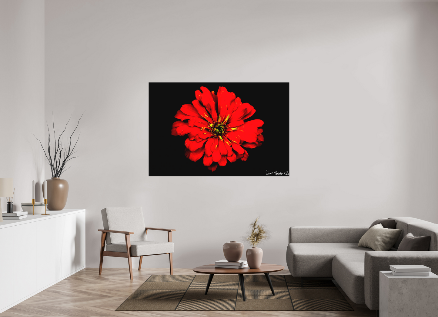 66 x 44″, Matte Canvas Zinnia of Fire