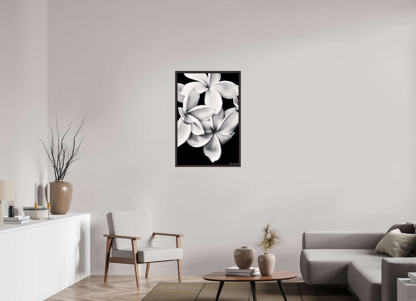 24 x 36″, Floater Frame Alder Brown Floral Abyss