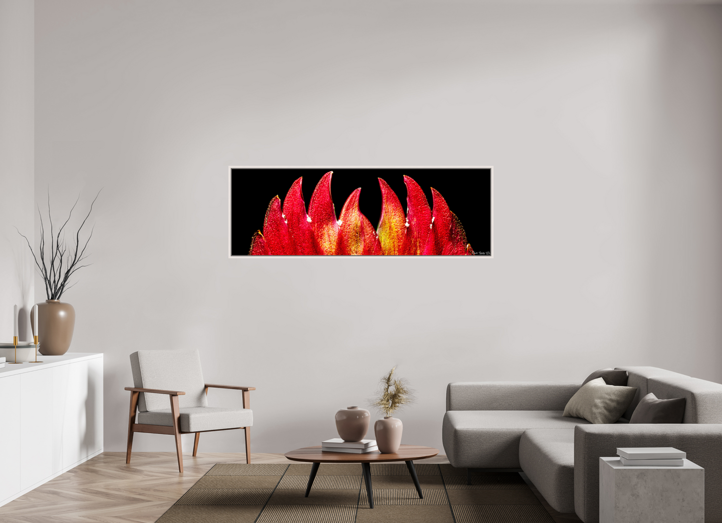 72 x 24″, Floater Frame Maple White Flaming Sword