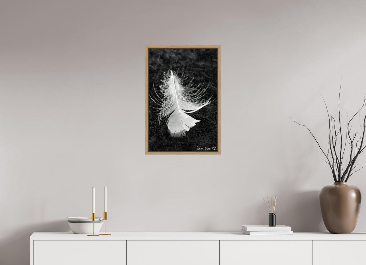 16 x 24″, Floater Frame Natural Oak Feather On Ice
